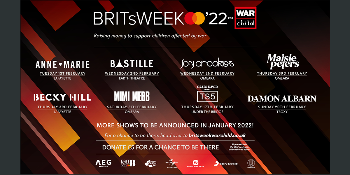 BRITs Week presented by Mastercard for War Child  2022 Shows Announced
