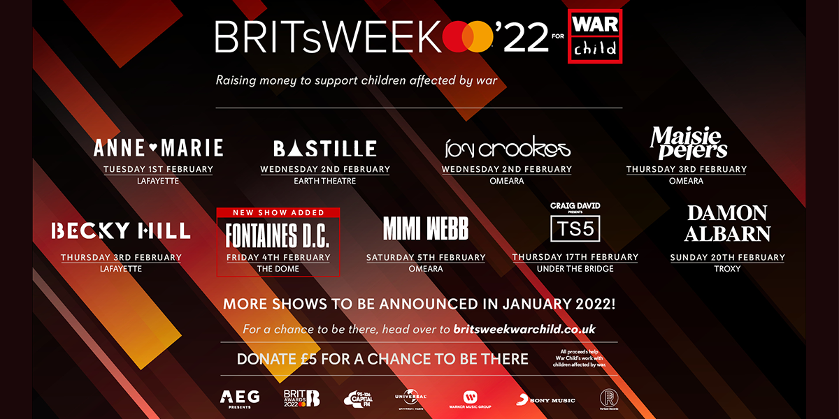 Further show announced for BRITs Week presented by Mastercard for War Child