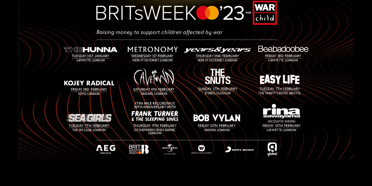 BRITs Week presented by Mastercard for War Child  2023 Shows Announced